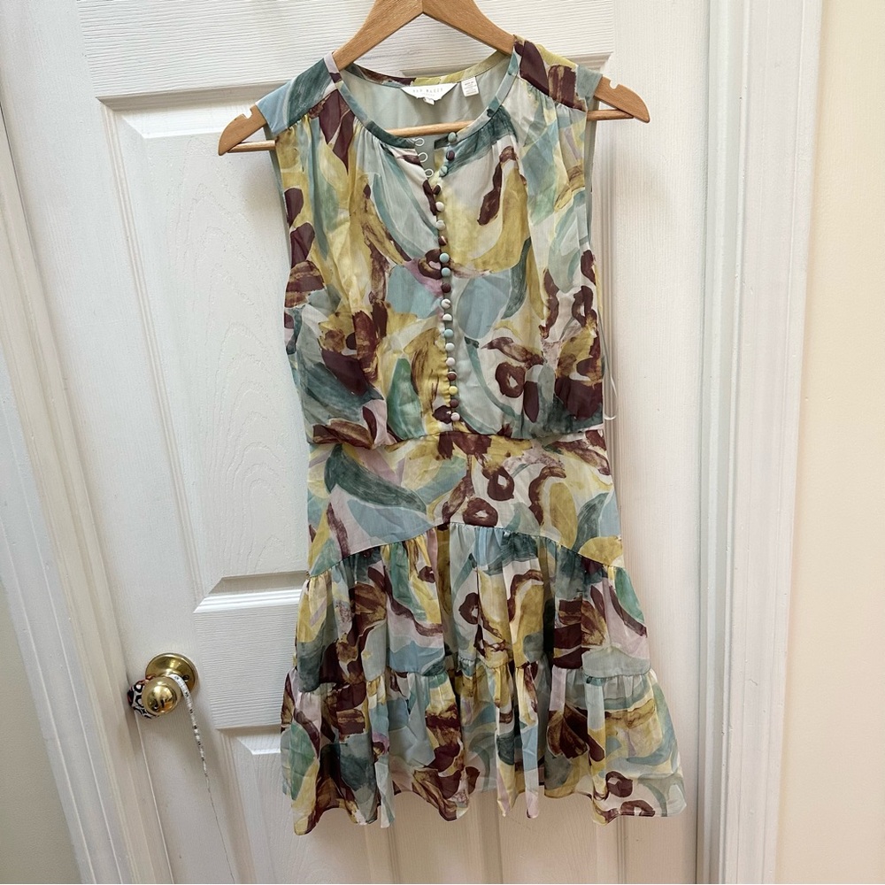 Ted Baker Ellain button up printed sleeveless Floral Dress 2 drop waIst - Picture 3 of 10